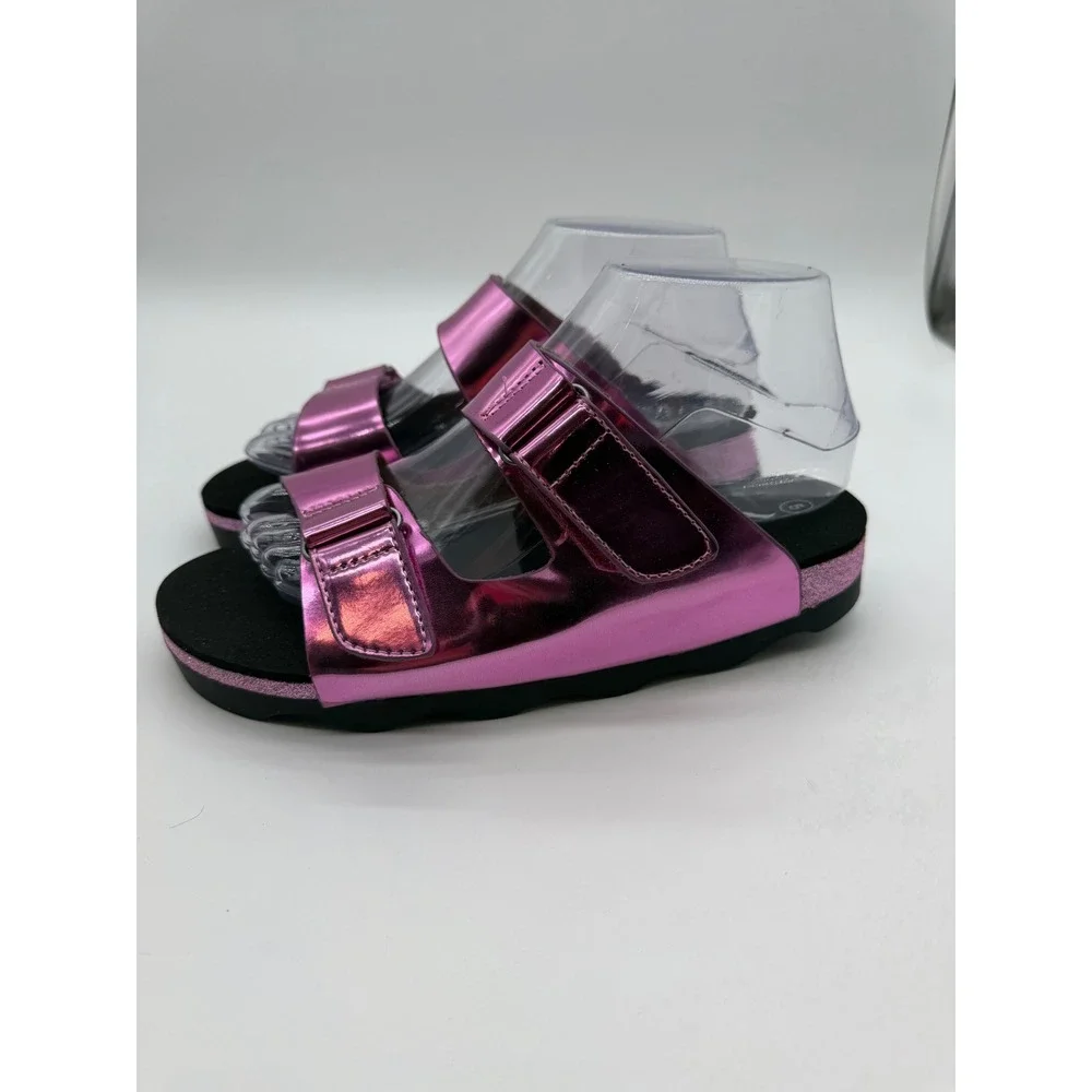 Nina Andrina Pink Metallic Platform Slide Sandals Glitter Trim Womens 5M New